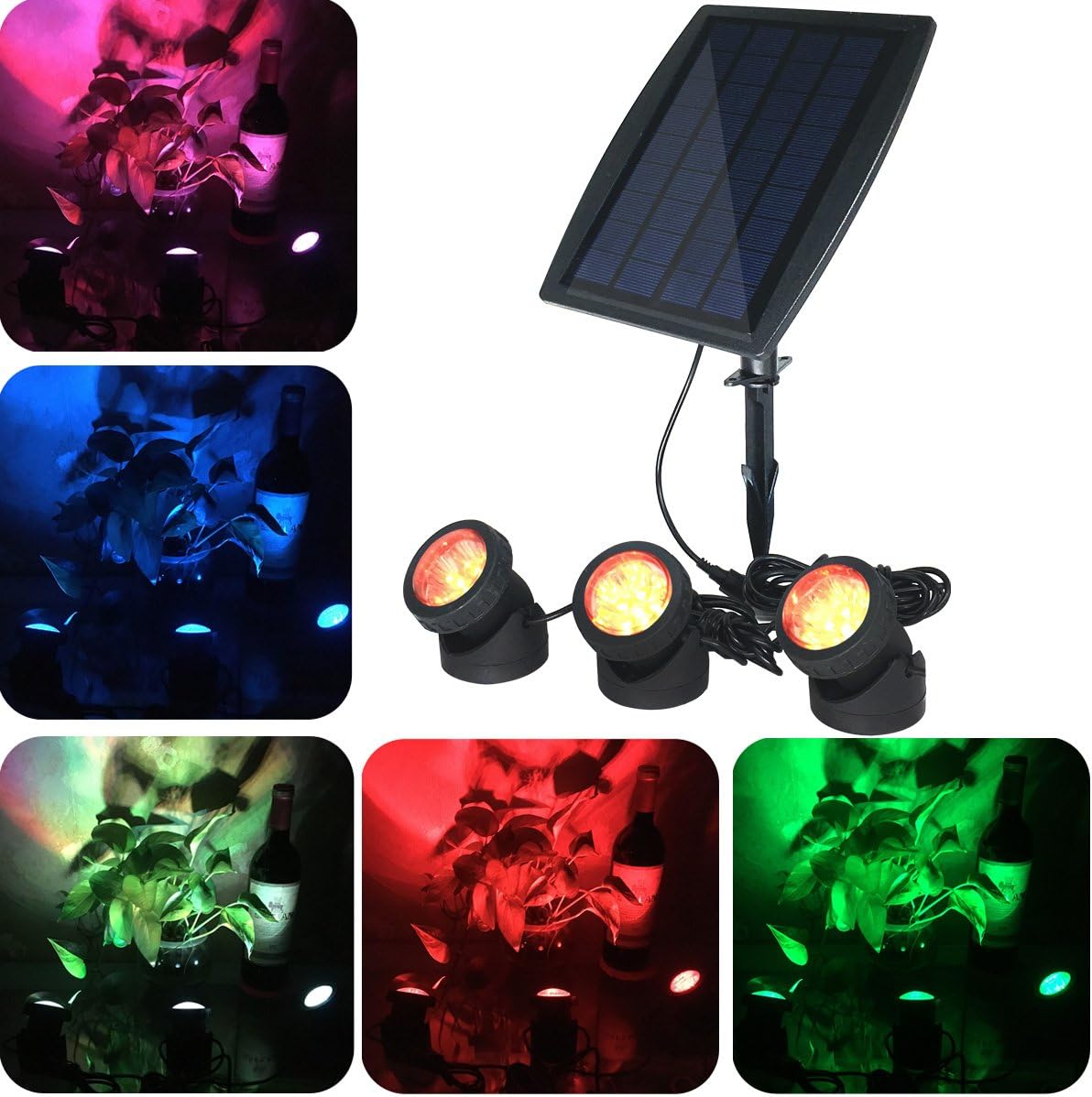 YADICO Solar Powered Submersible RGB Lamps Color Changing Landscape Spotlight Underwater Night Light for Garden Pool Pond Outdoor Decoration
