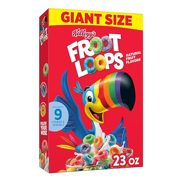 KELLOGG’S FROOT LOOPS BREAKFAST CEREAL, KIDS CEREAL, FAMILY BREAKFAST, GIANT SIZE, ORIGINAL, 23OZ BOX (1 BOX)