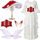 Mepase Renaissance Medieval Costume with Mushroom Hat Cinch Belt Fairy Elf Ear Butterfly Wings Costume for Cosplay