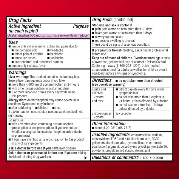 AMAZON BASIC CARE RAPID RELEASE ACETAMINOPHEN CAPLETS 500 MG, EXTRA STRENGTH PAIN RELIEVER AND FEVER REDUCER, 400 COUNT