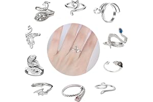 DEPAADER 10 Pcs Crochet Ring - Adjustable Crochet Ring Finger Yarn Guide Knitting Tension Rings for Crocheting Cat Snake Yarn Ring for Women