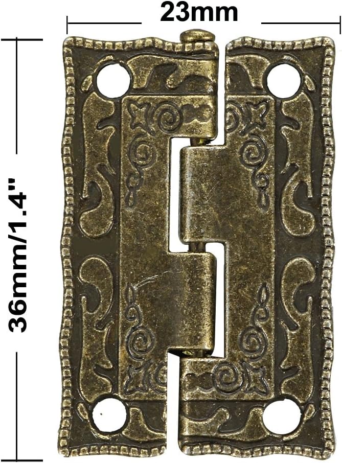 sourcing map 1.4" Antique Bronze Hinges Retro Carved Hinge Replacement with Screws 2pcs, 1.4" * 0.51" (L*W) 2pcs - Image 4