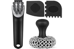 TMEDW Cast Iron Scrubber | Dish Scrub Brush | 316 Cast Iron Cleaner Chainmail Scrubber for Cast Iron Pan Skillet Cleaner - Dish Scouring Pad Dishwasher Safe Cleaning Kit (Black, 4-Pack)