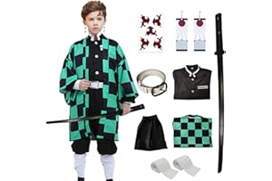 VZQI Halloween Cosplay Costumes Kamado Tanjir Kids Anime Kimono Halloween Green Cloak