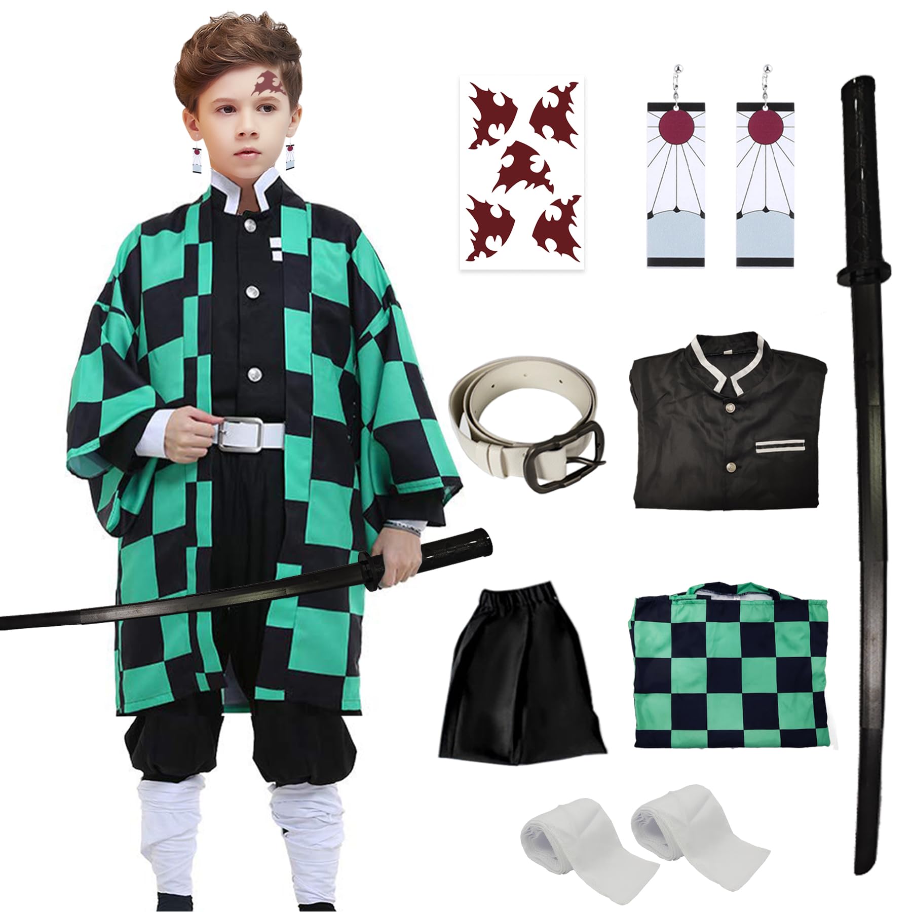 Photo 1 of VZQI Halloween Cosplay Costumes Kamado Kids Girls Anime Kimono Hallowee Cloak with Retractable Sword XL