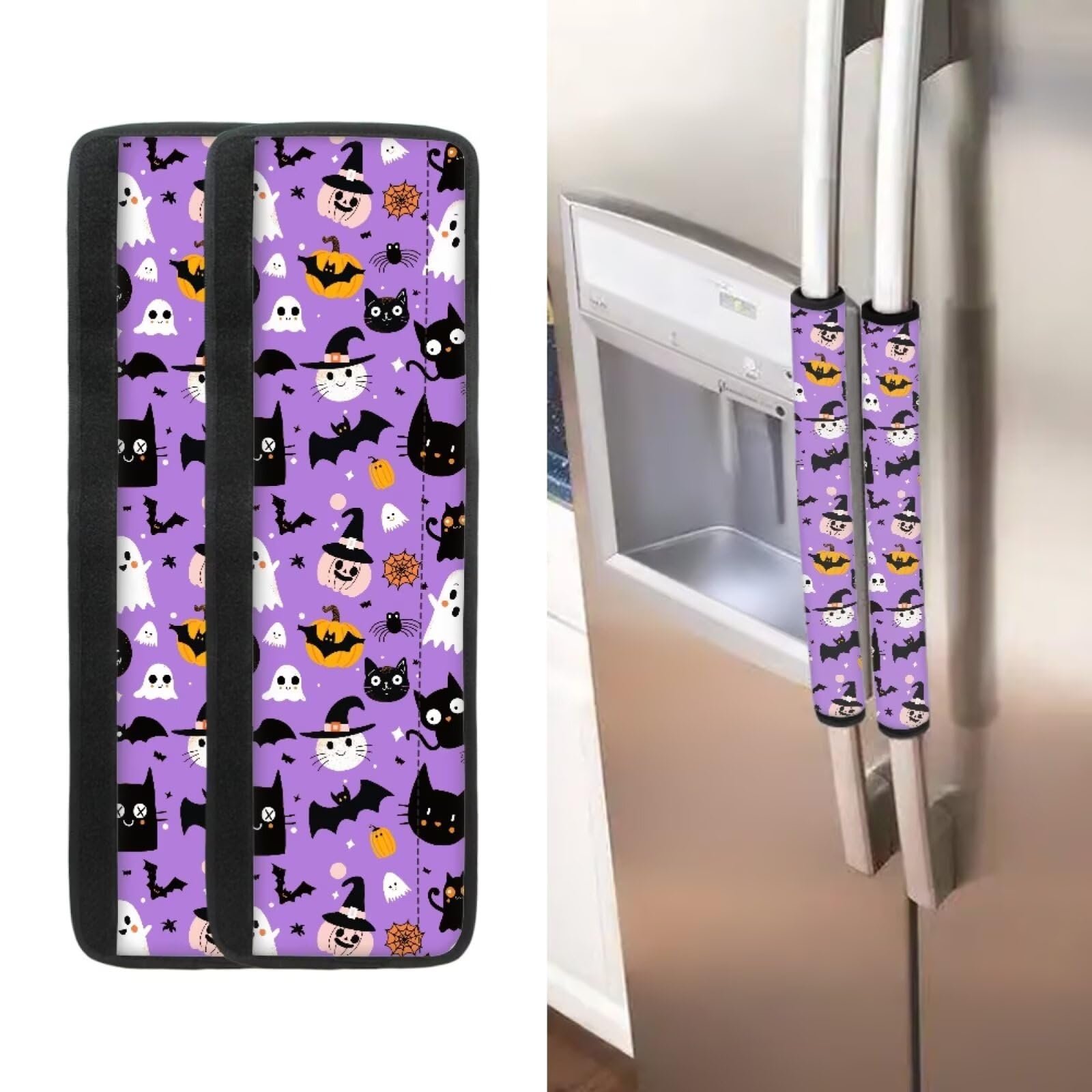 ASQVTIFE Black Cat Fridge Handle Covers Set of