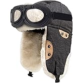Peicees Aviator Hat and Goggles for Adult Costume Accessories Pilot Cap Vintage Goggles Trapper Hat with Fur Ear Flaps