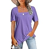 JomeDesign Womens Tops Casual Short Sleeve Square Neck Shirts Puff Sleeve Tshirts Loose Casual Blouse Summer Tee