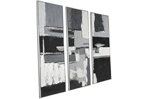 ZESSONIC Black and White Abstract Wall-Art Painting - 3 Piece 16 x 48 Inch 3D Large Framed Canvas Artwork for Living Room, Office Modern Decor, Ready to Hang