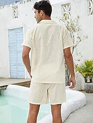 Fenxxxl Linen Sets For Men 2 Pieces Short Sets