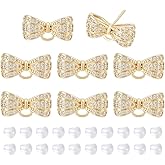 BENECREAT 8Pcs Real 14K Gold Plated Brass Cubic Zirconia Earring Stud, Bowkont Earring Findings with Loops and 30Pcs Plastic Ear Nuts for Earring Jewelry Making Gift DIY