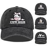 ZVUZVO Chicken Mom Hat, Chicken Cow Farms Gifts, Cow Mom/Dad Baseball Hat Adjustable Embroidered Farmer Baseball Cap