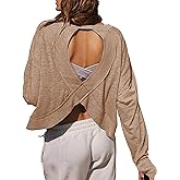 Fhniepan Women's Open Back Workout Crop Top Long Sleeve Casual Athletic Shirts Yoga Tee