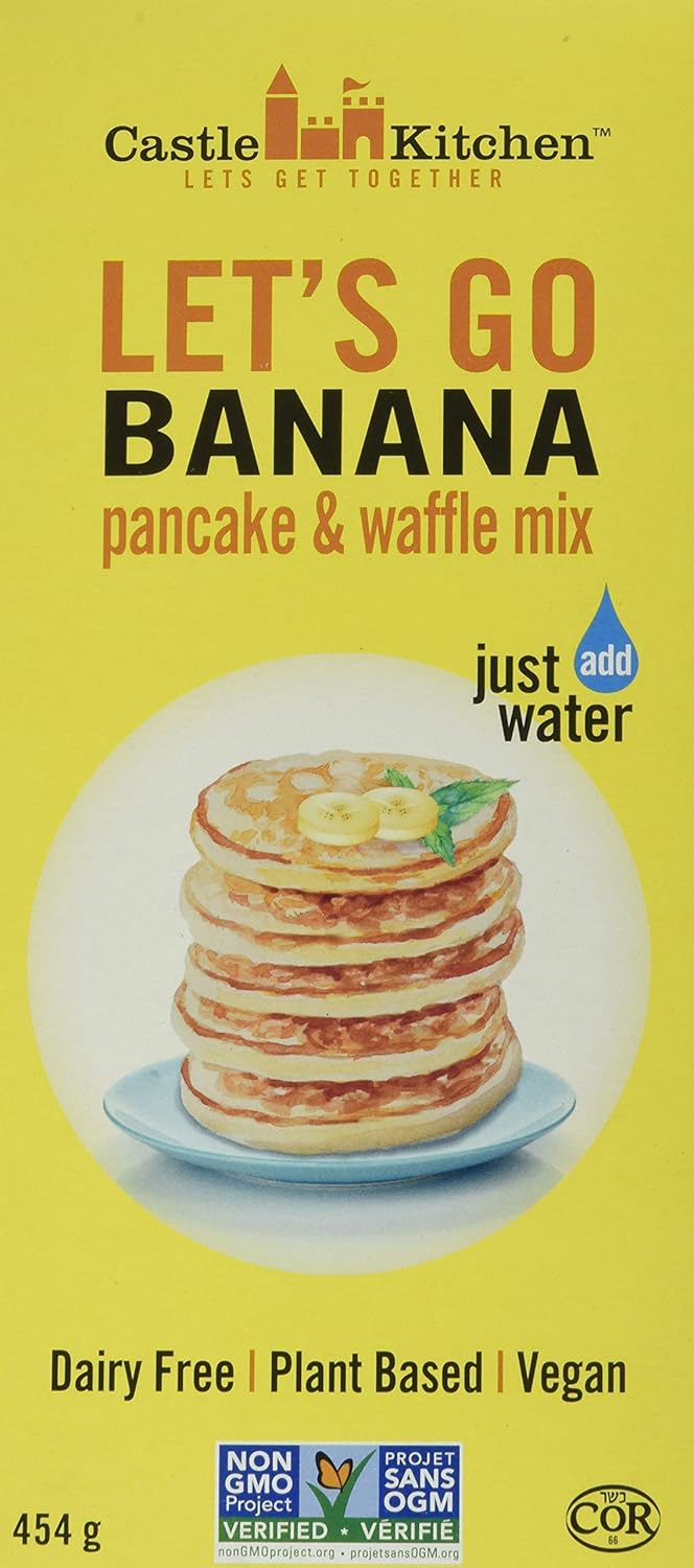 Castle Kitchen Banana Pancake Mix - Dairy-Free, Vegan, Plant Based, Non-GMO Project Verified, Kosher, Complete Pancake & Waffle Mix - Just Add Water - 16 oz