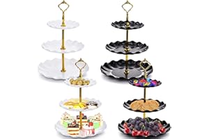 DEAYOU 4 Pack 3-Tier Cupcake Dessert Stand, Plastic Tiered Cake Stand Display Tower, Pastry Serving Tray Platter Rack Holder 