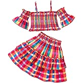 xueteox 2 Piece Clothes for Girl, Colorful Tube Top and Elastic Waist Skirt Summer Outfits Sets for Kids
