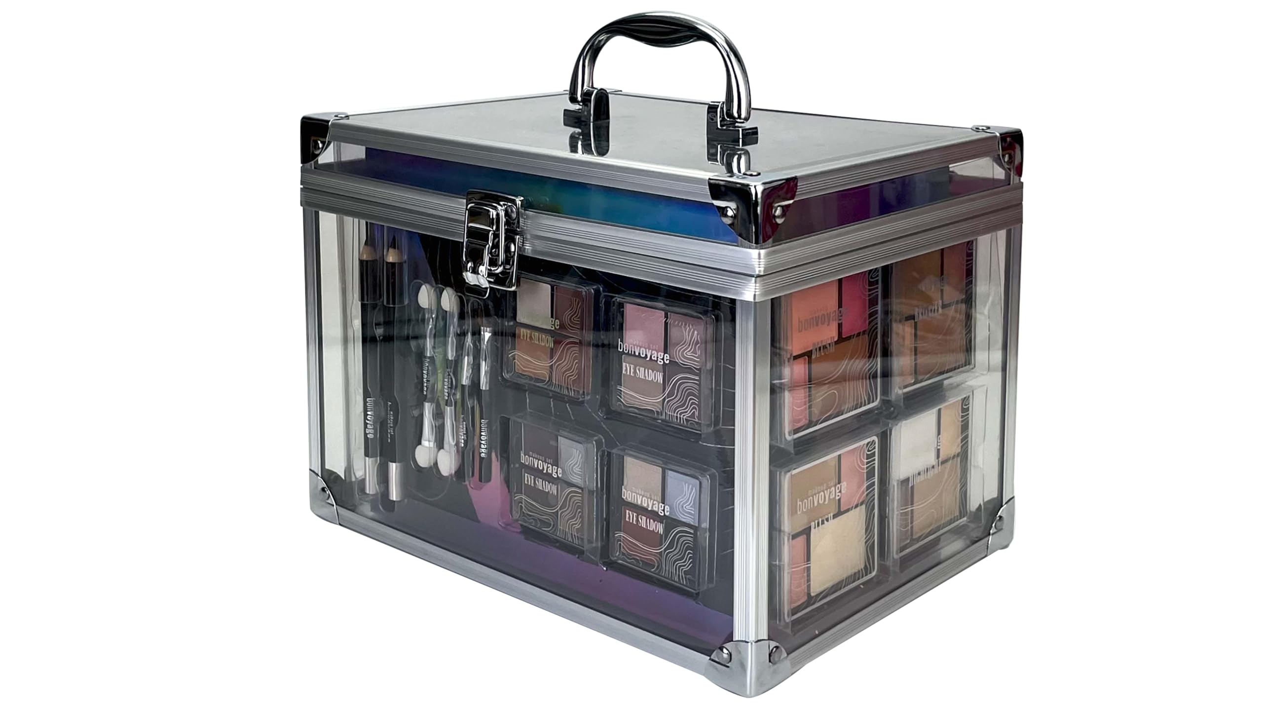 bonvoyage, Makeup Kit with Lipstick, Eyeshadows, Blush, Manicure and Pedicure Set and More, Portable and Lightweight Transparent Case, Colour Delights