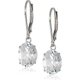 Amazon Essentials 925 Sterling Silver 4.5 Cttw, 8 x 10mm Oval Gemstone Leverback Dangle Earrings, Birthstone Elegant Jewelry for Women