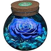 roliys Preserved Real Roses with Colorful Mood Light Wishing Bottle, Eternal Rose,Never Withered Flowers, Table Decor,Christmas Anniversary Valentine's, Blue 4.3inch, 1pcs
