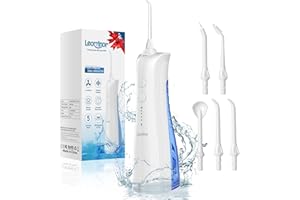 Leominor Water Dental Flosser Pick for Teeth - 5 Modes Cordless Portable Water Teeth Cleaner IPX7 Waterproof Oral Irrigator Rechargeable, Professional Flossing Cleaning Picks for Home Travel (White)