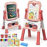 AuntyFey Easel for Kids, Toddler Easel, Double-Sided Chalk Board Kid, White Board, Kid Art Easel, Art Easel Age 4-8, Christmas Gift, Pink&Purple, Red&Pink