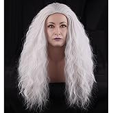 RightOn Silver Grey Witch Wig Long Curly Costume Wig for Women Long Curly Silver Grey Wigs for Cosplay Party Halloween