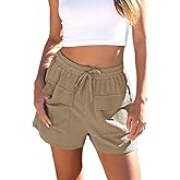 Dokotoo Womens 2024 Casual Shorts Waist Drawstring Front Pockets Comfy Elastic Summer Shorts with Pockets S-XL