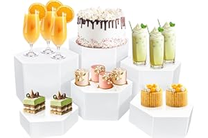 koretech 6 Pcs Buffet Risers, Dessert Stands, Acrylic Boxes for Display, Hexagonal Jewelry Showcase, Riser Display Cases Acrylic Display Base (White)