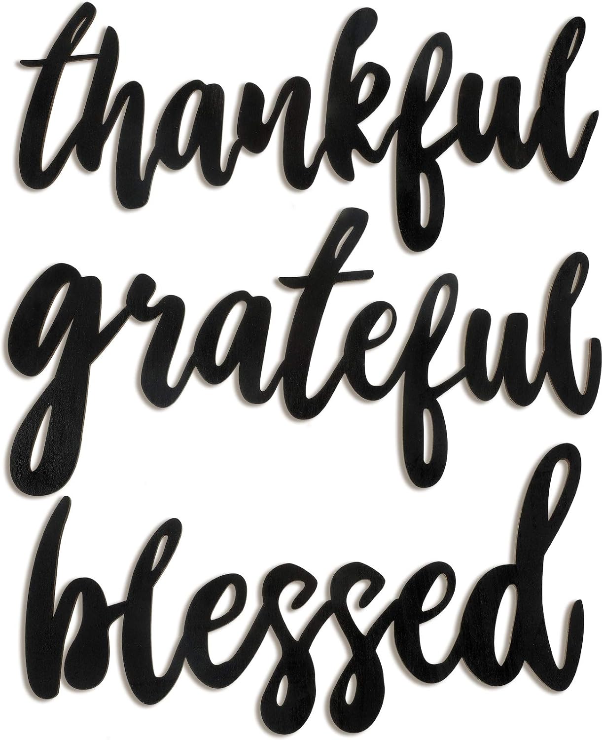 Jetec 3 Pieces Thankful Grateful Blessed Word Sign Wall Decor Wood Cutout, Unfinished Rustic Thanksgiving Home Decoration Wall Decoration Art for Indoor, Outdoor, Living Room and Bedroom