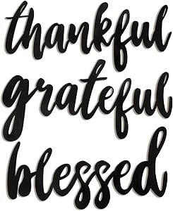 Jetec 3 Pieces Thankful Grateful Blessed Word Sign Wall Decor Wood Cutout, Unfinished Rustic Thanksgiving Home Decoration Wall Decoration Art for Indoor, Outdoor, Living Room and Bedroom