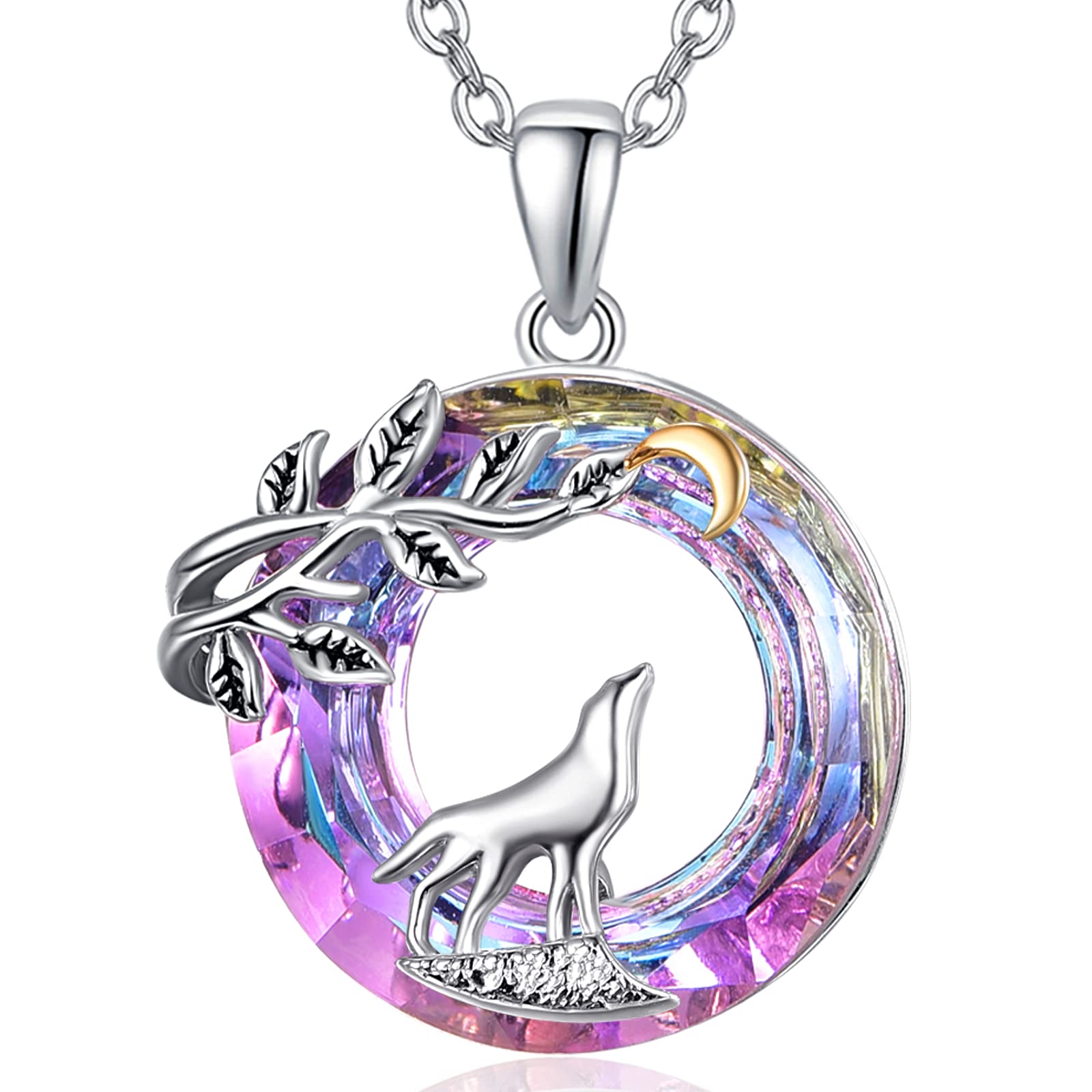 TANGPOET Wolf Necklace 925 Sterling Silver Crystal Necklace Wolf Pendant Birthday Jewellery Gifts for Women Girls Kids