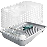 Mister Rui 9 Inch Paint Tray Set, 12 Pack with Tray Liners and Frame | Textured Deep Tray, Disposable Liners &amp; Sturdy 5-Wire Frame. Washable, Reusable &ndash; Ideal for Walls and Large Projects