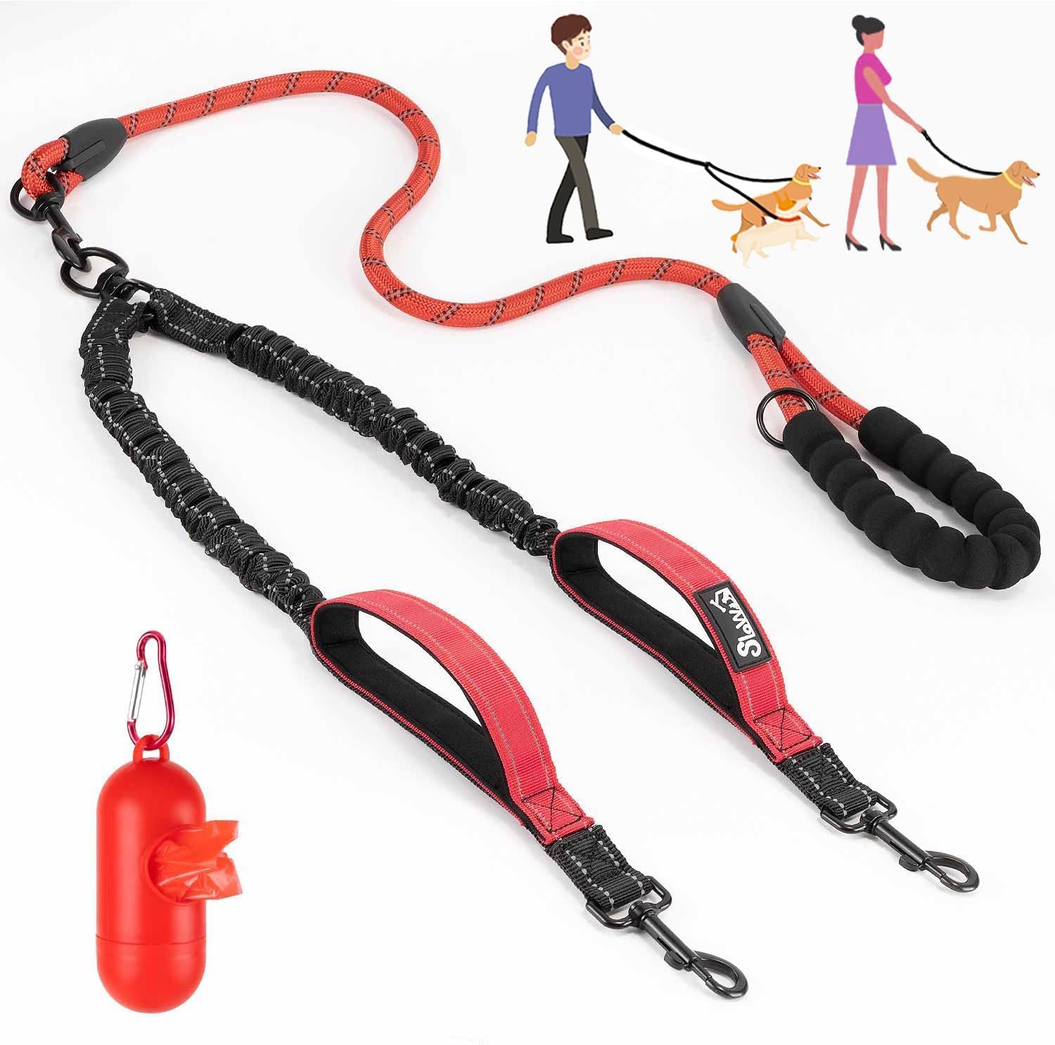 SlowTon Double Dog Lead for Walking 2 dogs No Tangle - 360° Swivel Heavy Duty Reflective Adjustable Dual Splitter with Soft Padded Handle, Comfortable Shock Absorbing Leash for Small Medium Dogs — image 1