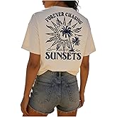 SHENHE Women's Oversized Sunset Graphic Tees Crew Neck Summer Casual Short Sleeve Loose Beach Tops
