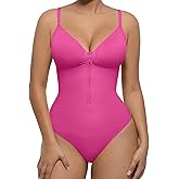 FeelinGirl Shapewear Bodysuit for Women Tummy Control Zip Up Shapewear Thong Waist V Neck Body Shaper