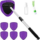 Potchen 8 Pcs Car Windshield Cleaner Tool Kit with Extendable Handle, Microfiber Towel Pads, Brush, Empty Spray Bottle for Auto Glass Wiper Suvs Rvs & Home Windows(Purple)