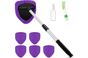 Potchen 8 Pcs Car Windshield Cleaner Tool Kit with Extendable Handle, Microfiber Towel Pads, Brush, Empty Spray Bottle for Auto Glass Wiper Suvs Rvs & Home Windows(Purple)