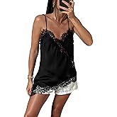 Silk Lace Trim Camisole Tops for Women Satin Asymmetrical Tank Top Backless Lace Patchwork Cami Going Out