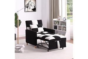 LLS Convertible Sleeper Sofa Chair Bed, 3-in-1 Multi-Functional Teddy Couch with Pull-Out Bed, Modern Chaise Lounge with Adjustable Backrest and Pillow Folding Sofa Bed for Living Room, (Black+White)
