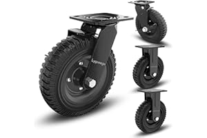 Lygoeege 8 Inch Heavy Duty Caster Wheels Set of 4（2Swivel Brake & 2 Fixed 2000lbs Capacity, Large Solid Rubber Caster for Outdoor, Flat Carts, Dolly, Workbench,Trolley,Wagon and Chicken Coop