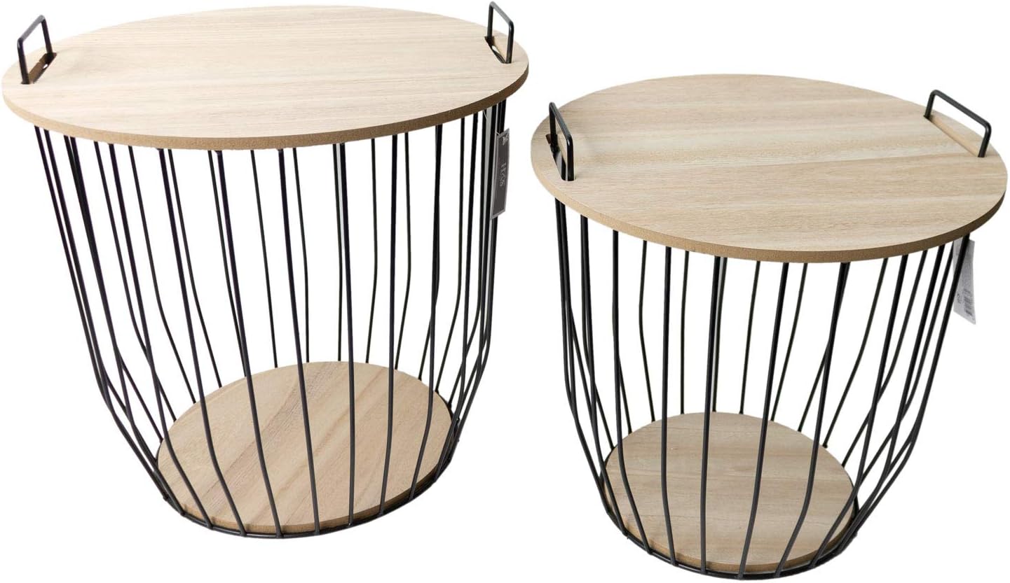 2er Set Beistelltische rund Ø44/38cm Aufbewahrungskorb Couchtisch
