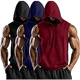 August Alley 3 Pack Men's Hooded Tank Tops, Workout Sleeveless Gym Hoodie Muscle Bodybuilding Running Cut Off Shirts