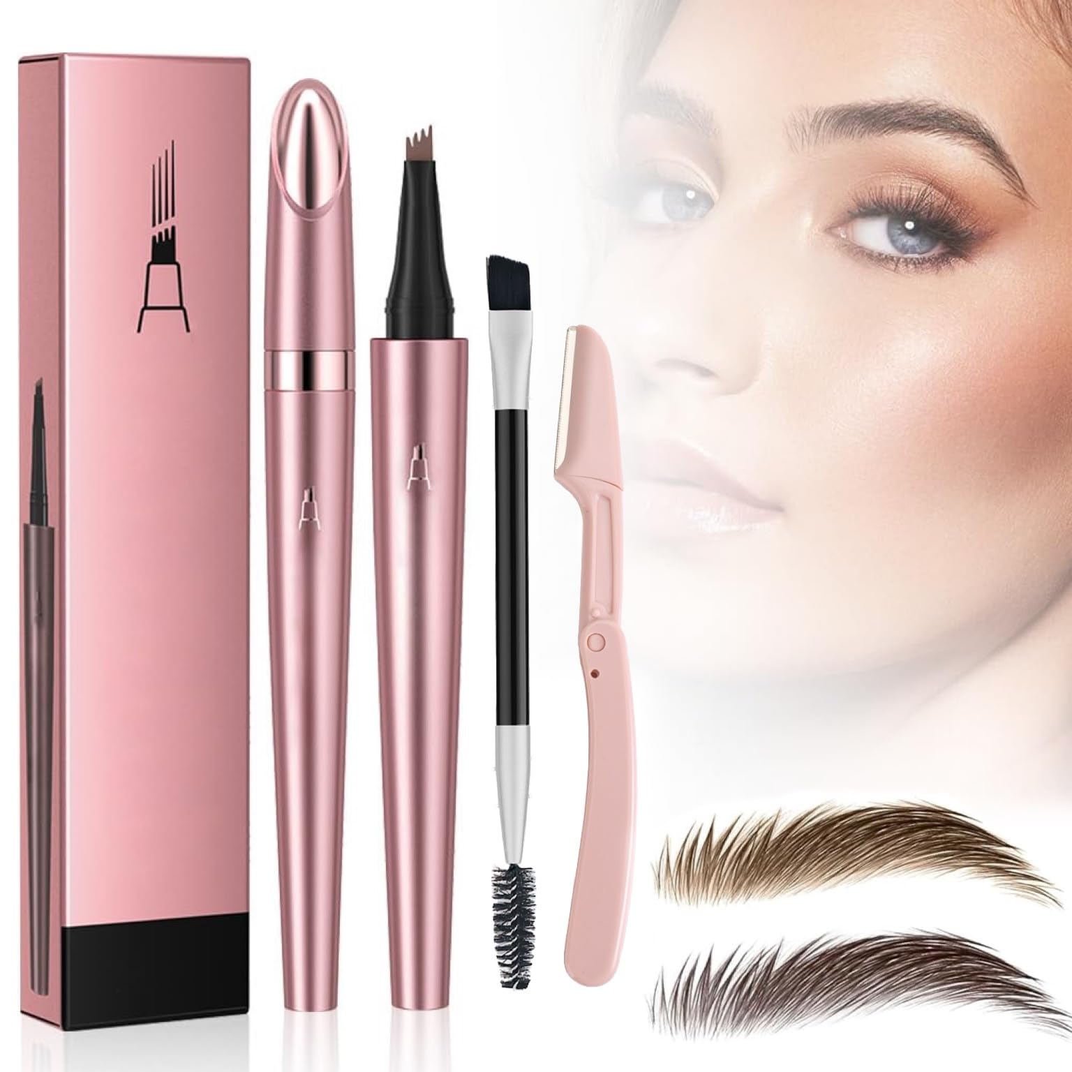 Eyebrow Pencil Eyebrow Pen - Eyebrow Pen magic 4 Point Brow Pen Eyebrow Eye Makeup Long-Lasting Waterproof & Smudge-proof Natural Eyebrow Hair (Light Brown)