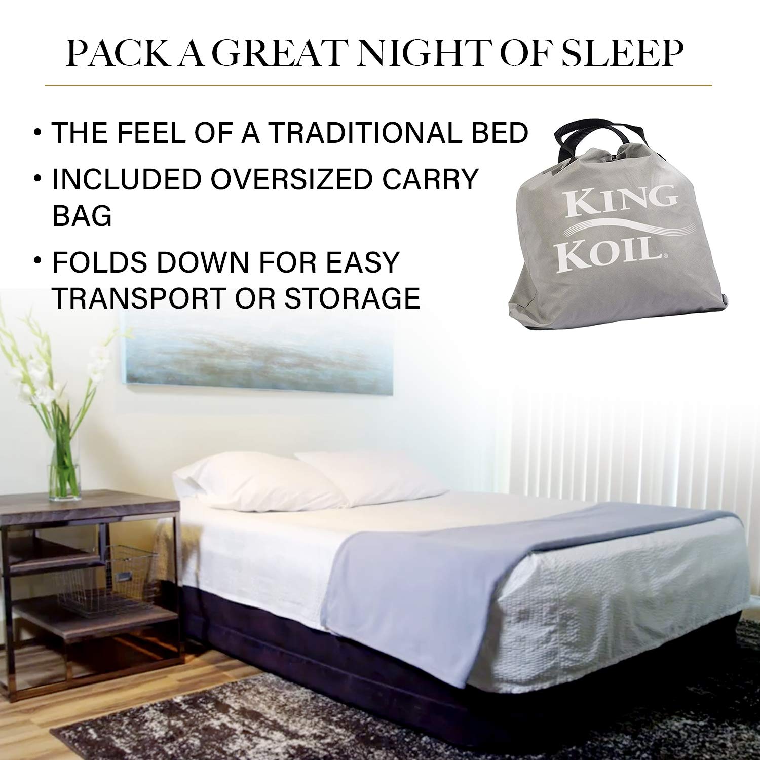 King Koil Elevated Air Mattress Quilt Top & 1 Year - Best Inflatable Air Bed with Built-in Pump - Queen Size Updated Luxury Air Mattress Queen Black