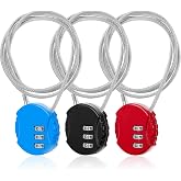 Ferraycle 3 Pcs Cable Luggage Locks 3 Digit Combination Locks | Combo Locker, 30 Inch Steel Wire, for Travel Bike Backpack Gym, Resettable Code Padlock, Tsa Approved, Black Blue Red