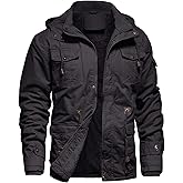 LEPOAR Men's Winter Jacket Military Jacket Fleece Lined Warm Cargo Jackets Removable Hood Cotton Work Coat