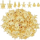 DICOSMETIC 80Pcs 4 Style Ocean Themed Charms Golden Beach Animal Charm Alloy Summer Charms Tibetan Style Starfish Turtle Conch Shell Charm for Jewelry Making, Hole: 1.2-2.5mm