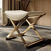 ACICS Leather Ottoman Vanity Stool with Metal X Legs, Multifunctional Modern Padded Seat Rest, for Makeup, Living Room, Bathr