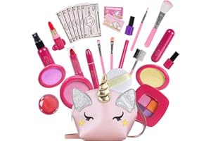 RONGGE Unicorns Gifts for Girls Pretend Play Makeup Toys Beauty Set for Toddler Little Girl Age 3 4 5 6 7 8 Kids Your Princess Niece Granddaughter Birthday Christmas (Fake Cosmetic 28pcs Kits)