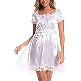Satini Lingerie Satin Sissy Babydoll Ruffles Frilly Lace Slip Nightwear Dress